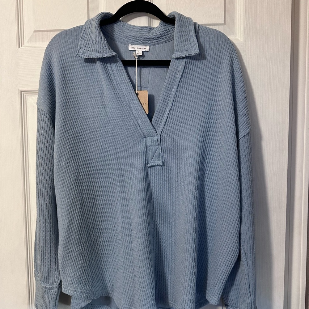 Blu Pepper Blue Long Sleeve Top